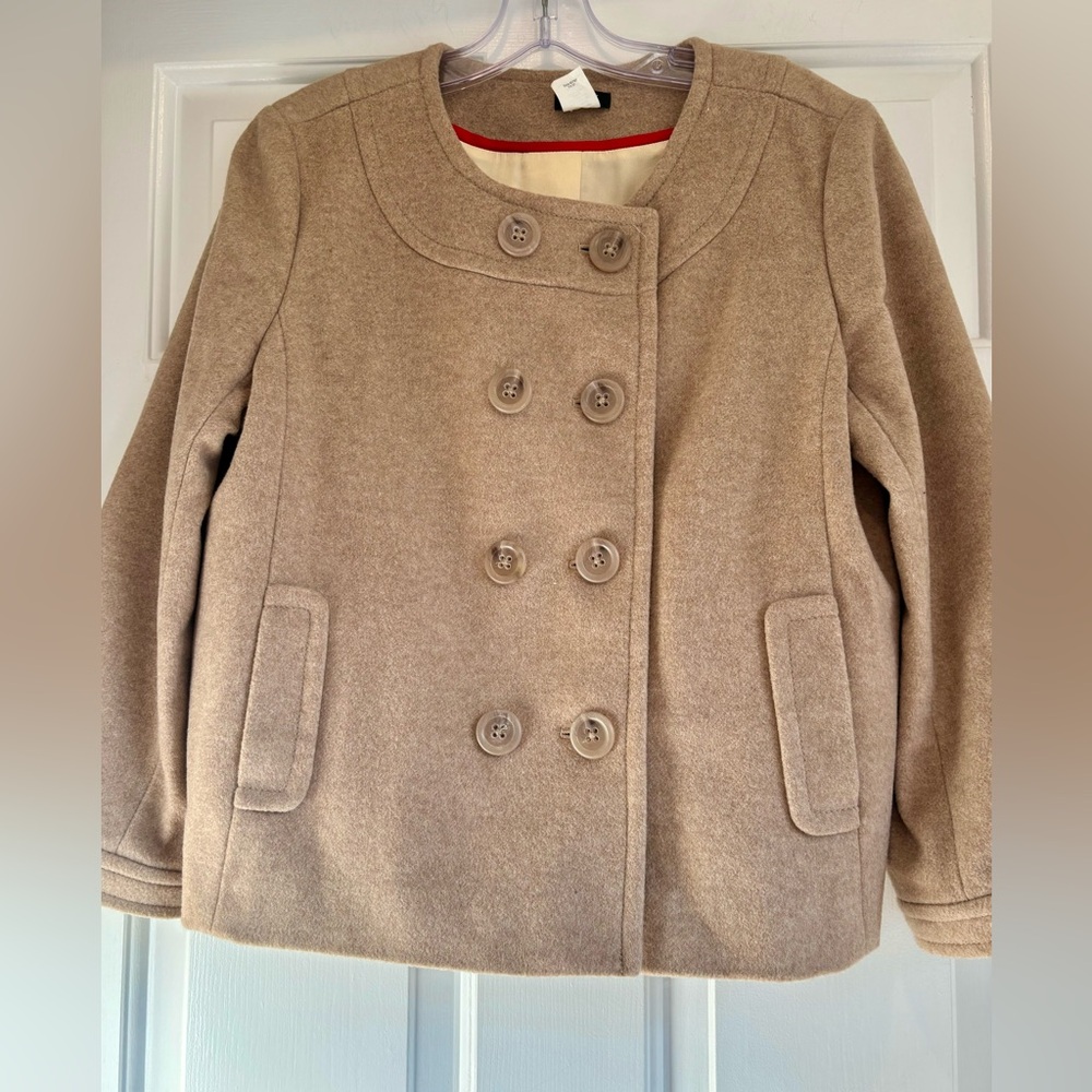 J. Crew Pippa collarless peacoat jacket tan, size 14